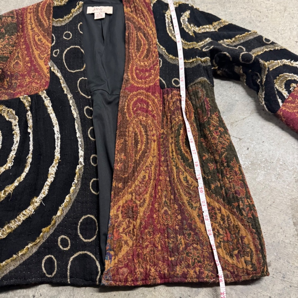 VTG Anu by Natural Women's Wool Patchwork Abstract Art Open Jacket S/S Retro Y2k - Picture 3 of 7